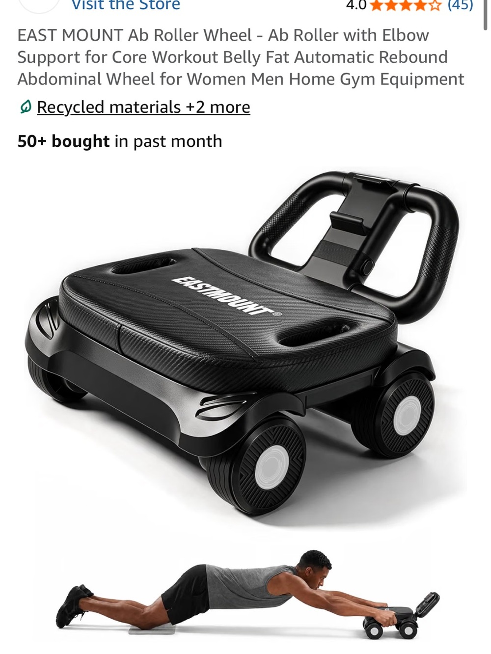 Black Ab Roller with Elbow Support for Core Workouts